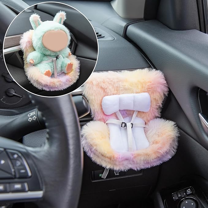 Doll Car Seat Compatible with Bubudoll, Small Seat for 10-17cm Blind Box Toys, Including Air Vent Clip, Desktop Stand, Adjustable Safety Strap, Airflow-Friendly Design, Ideal Car Decor Gifts