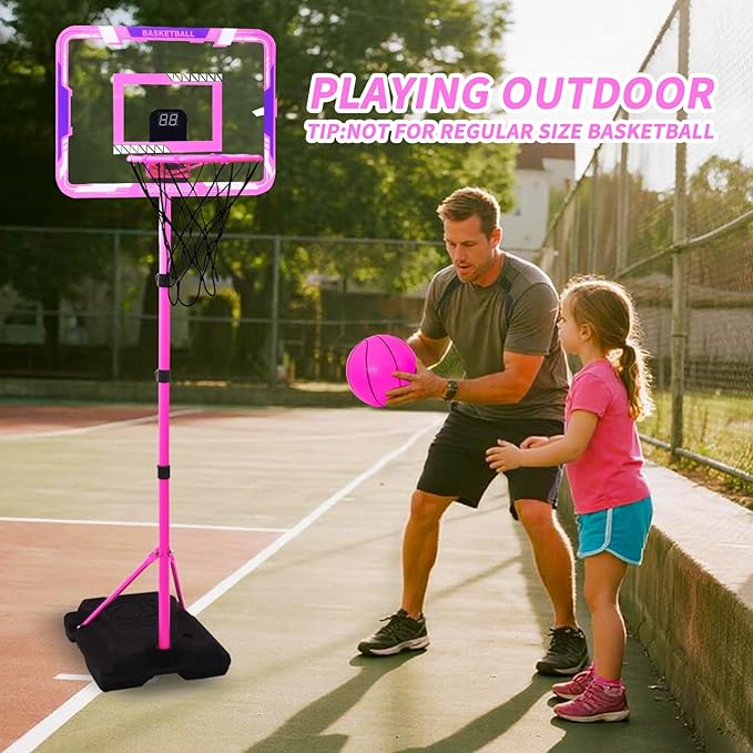Nattork Kids Basketball Hoop, Adjustable Height Toddler Basketball Hoop Stand, Indoor Outdoor Basketball Goal Toy for Boys Girls Ages 3~8 Years Old, Includes 3 Balls, Ideal for Birthday Gift