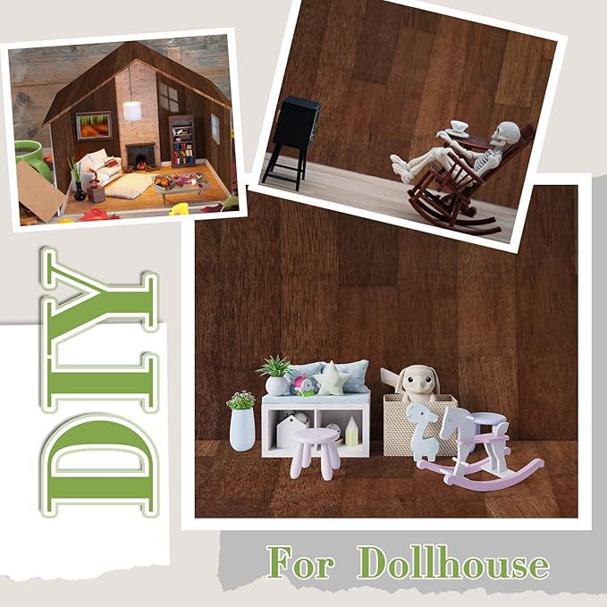 Flutesan 12 Pcs Miniature Dollhouse Wallpaper and Flooring Peel and Stick Mini DIY Self Adhesive Dollhouse Accessories 8.27 x 11.69 Inch (Elegant Style)