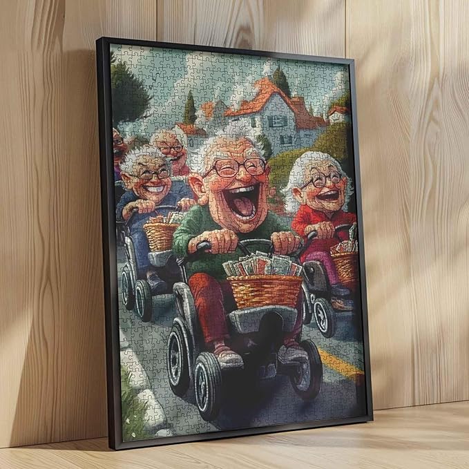 Old Friends Dating Together 1000 Piece Jigsaw Puzzles for Adults Old Man Riding Bike Painting Jigsaw Puzzle Happiness Elder 1000 Pieces Puzzles Game Home Wall Decor DIY Craft Puzzle Art Gift(Colorful)