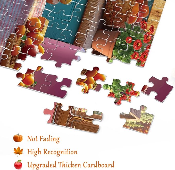 Fall Thanksgiving Holiday Puzzle for Adults 1000 Pieces, Cozy Kitchen Jigsaw Puzzle Autumn, Flower Plant Fruit Floral Pumpkin Harvest Festival Puzzle