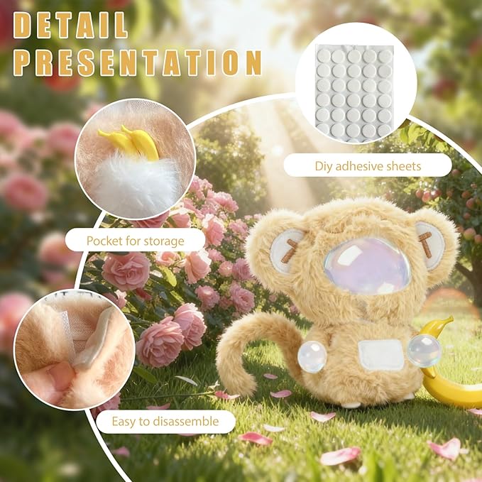 Monkey Clothes for 6.7 Inch (17cm) Dolls -5-piece Set Includes a Cute Costume and Three 3D-Printed Banana Models, Customizable Tail to Meet Your DIY Needs