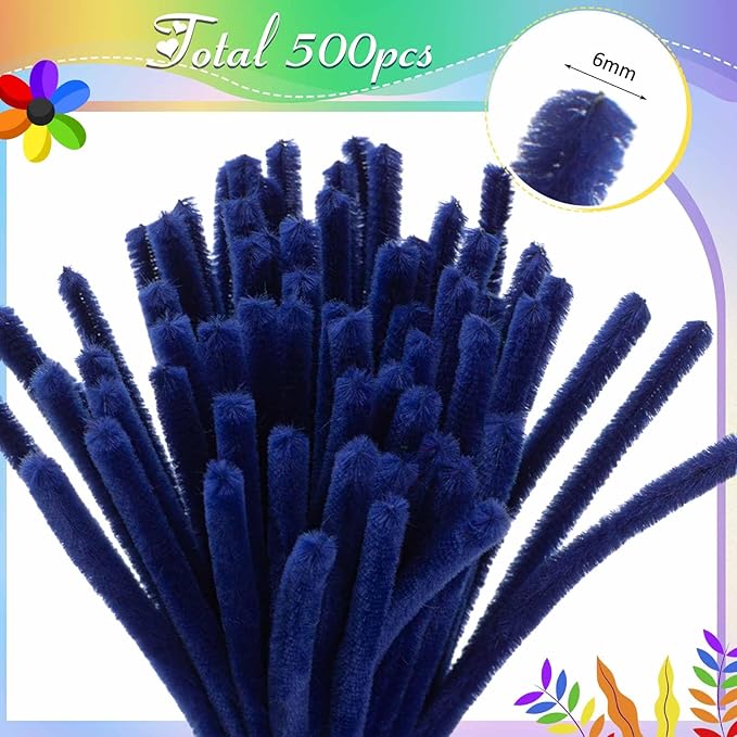 Peryiter 500 Pieces Pipe Cleaners Chenille Stems for Flowers Craft Supplies Bulk Fluffy Fuzzy Sticks for DIY Art Projects Creative Gift Wrapping Party Decorations(Rainbow Color,12 Inch)