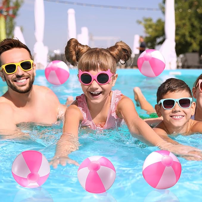 24 Pack 8 Inch Pink and White Inflatable Beach Balls Bulk PVC Beach Balls Blow up Water Games Toys for Kids Summer Swimming Pool Party Favors Hawaiian Tropical Theme Party Supplies