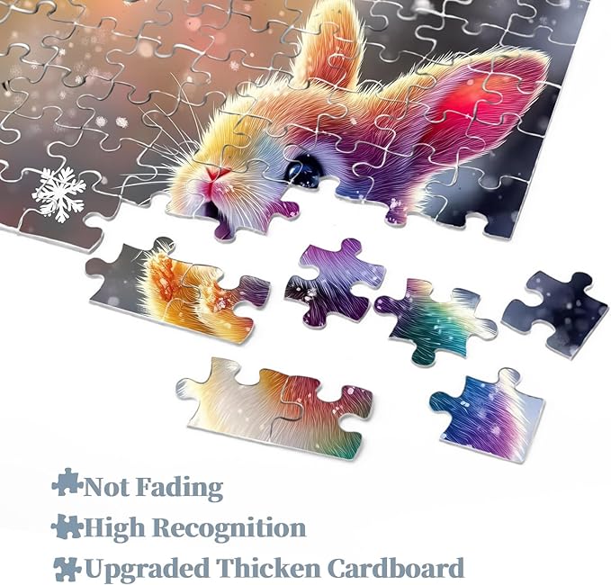 PICKFORU Snowy Hued Rabbit Jigsaw Puzzles 1000 Pieces,Colorful Cute Snow Rabbit Puzzles for Adults,Unique Nature Animal Puzzle as Home Decor
