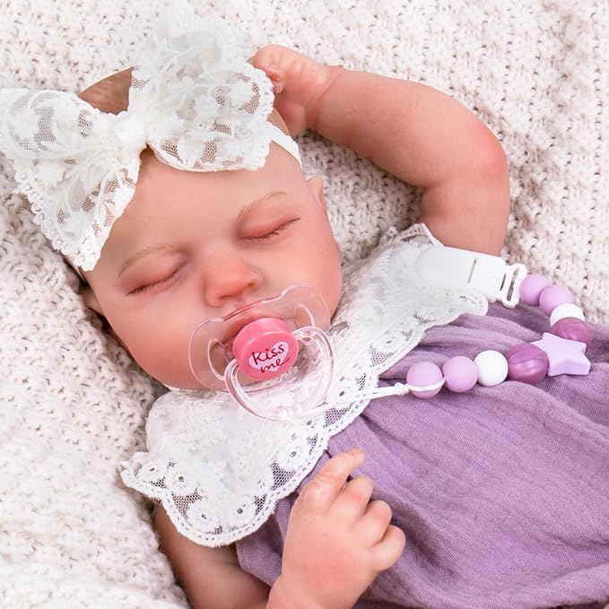 Aori Pacifier Clips for Rebron Baby Dolls Holders Silicone Chain with Magnetic Pacifier -Purple