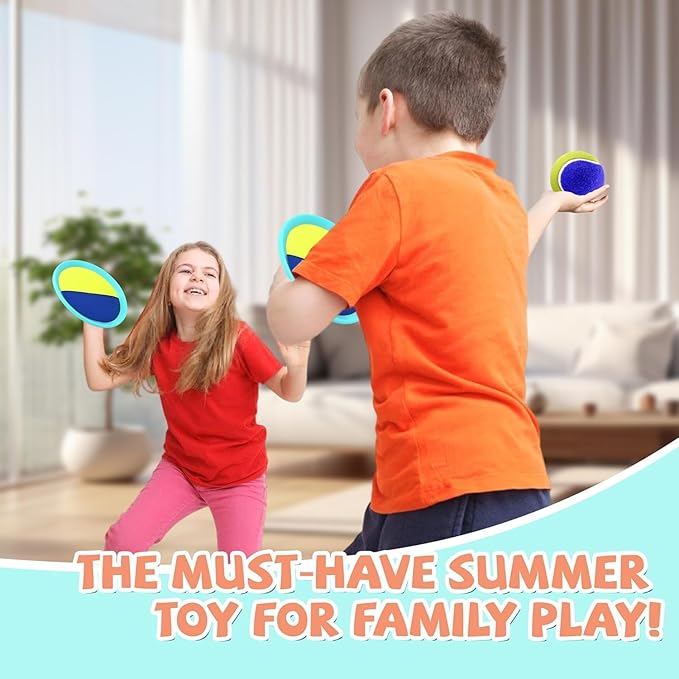 Outdoor Games - Beach Toys, Toss and Ball Set with 4 Paddles and 3 Balls, Perfect Yard Games Sets, Playground Sets for Backyards Easter Basket Stuffers for Kids (Green)