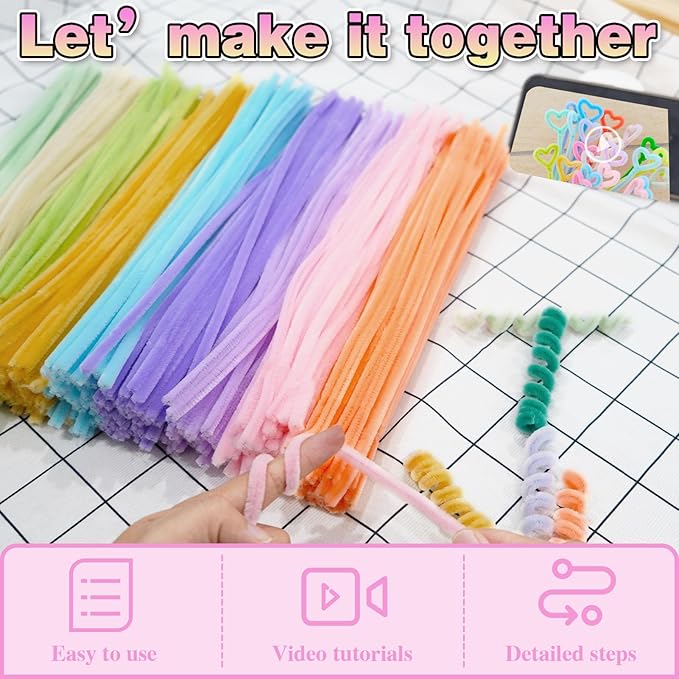 URADIART Pipe Cleaners 450 pcs Assorted Colors Chenille Stems, Pipe Cleaners Crafts, Bulk Pipe Cleaners Craft Supplies for DIY Art Creative School Crafts Decorations (6mm x12 inch) (Macaron)