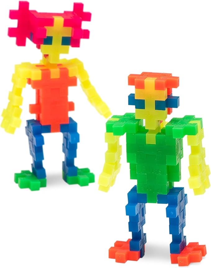 PLUS PLUS 240 Piece Interlocking Building Blocks for Kids, Open Ended Connecting Toys, STEM Bin Mini Manipulatives - Neon Mix Play Tube & Baseplate