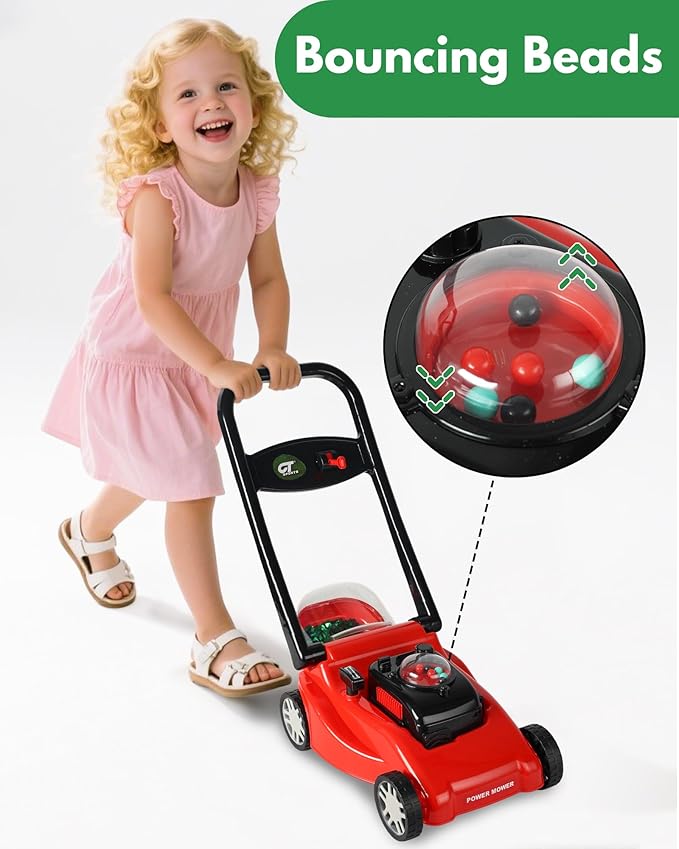 Kids Lawn Mower with Realistic Grass-Cutting Action and Sounds – No Batteries Required | Fun Outdoor Push Toy, Birthday Gift & Holiday Present for 3, 4, 5, 6, 7, 8 Year Old Boys and Girls (Red)