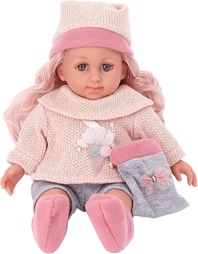 deAO Baby Doll Play Set 14 Inch Baby Doll with 3 Clothes and Accessories Girl Doll Dress Up Sets,Gift for Birthdays and Christmas L