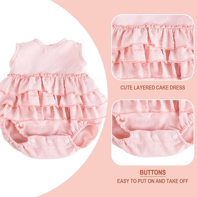 Aori Lifelike Baby Dolls Clothes 20 Inch Pink Dress Clothing Set for 17-20 in Realistic Newborn Dolls Girl
