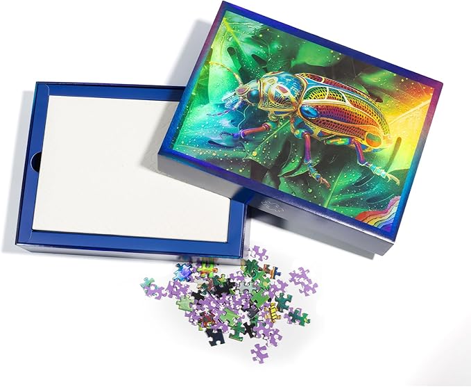 Unique Jigsaw Puzzles 1000 Pieces for Adults, Laser Rainbow Reflection Unique Puzzles, Cool Puzzles for Adult in Game Night, Beetle Theme, Unique Gifts for Puzzle Lovers