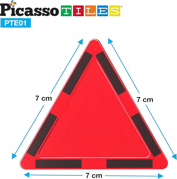 PicassoTiles Magnetic Tiles Equilateral Triangle Magnet Tile Building Set STEM Educational Construction Blocks for Kids Toddlers Boys Girls Age 3 Plus Pretend Play Learning Toy Stacking Kit PTE01