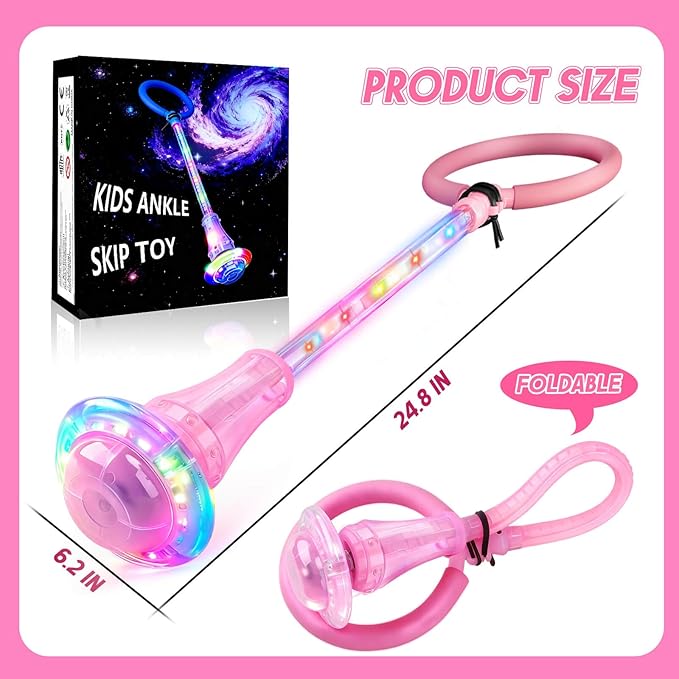 Dolanus Skip Toys for 5-12 Year Old Kids, Girls Birthday Gifts for Age 5 6 7 8 9 10 11 12, Outdoor Outside Sports Games, Girls Toys Age 6-8 8-13, Portable Colorful Flash Wheel Swing Ball (Pink)