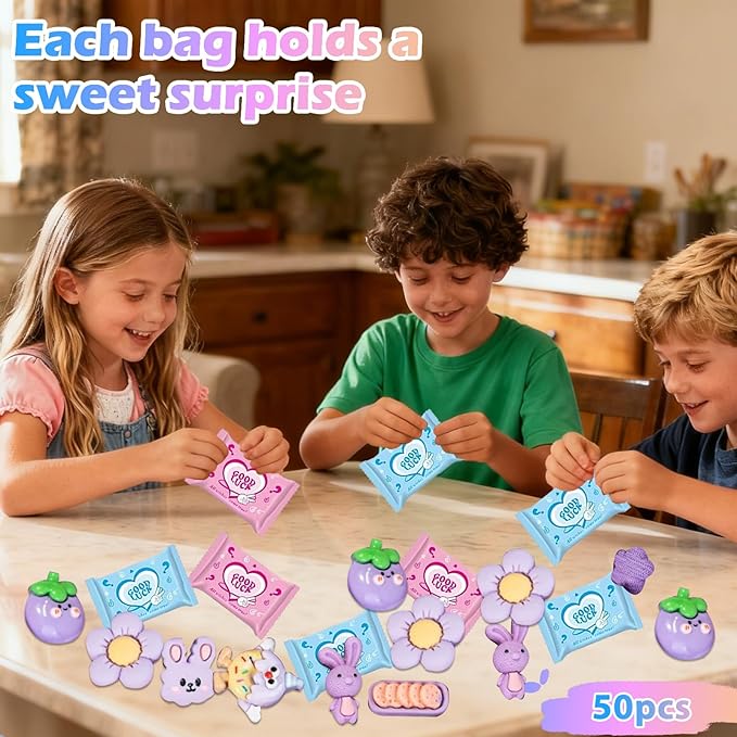 50PCS Purple Series Cartoon Resin Mystery Blind Bag – Mini Cute Figures for Kids Crafts, Tiny Random Toy Charms, DIY Phone Case Decorations, Surprise Collectible Resin Miniatures Variety Pack