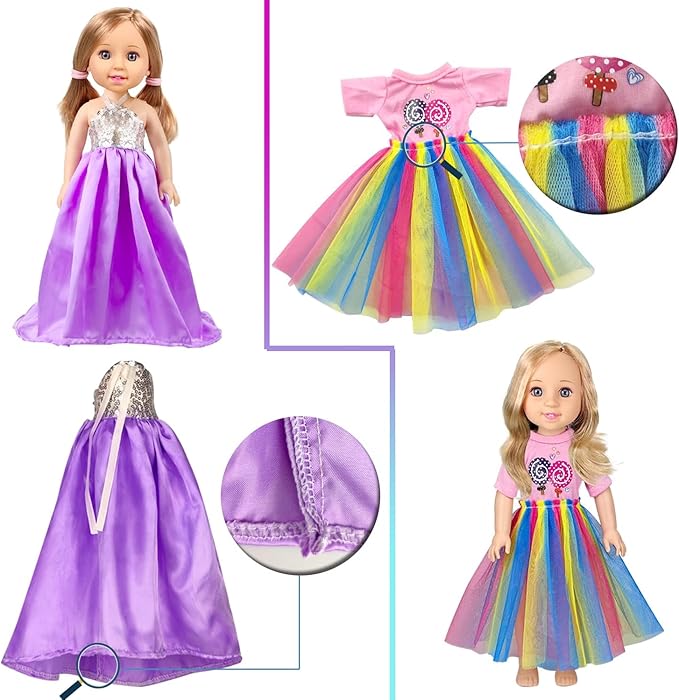 WONDOLL 10-Sets Doll-Clothes for American-14-inch-Dolls - Compatible with 14.5-inch-Dolls Handmade Clothes and Outfits Accessories Christmas Birthday Gift for Little Girl