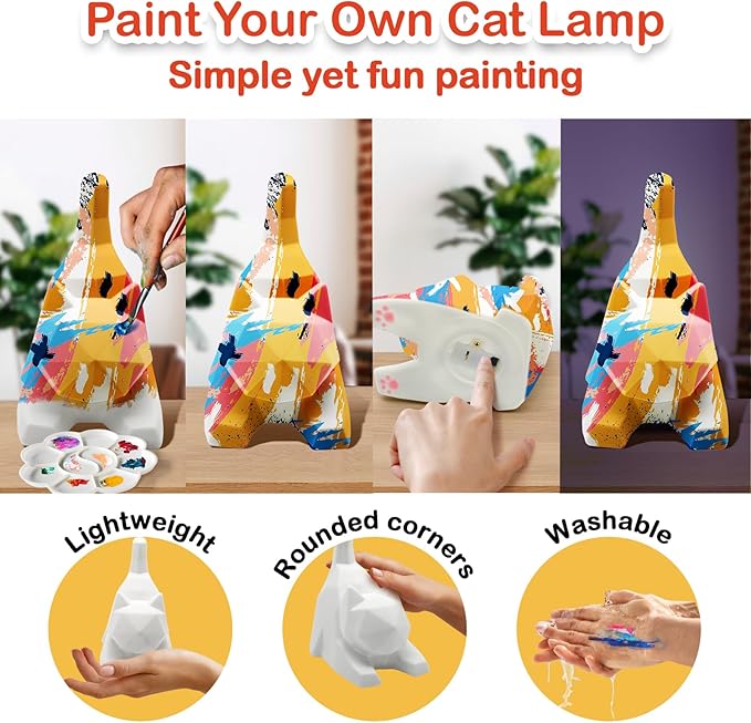 Goody King Paint Your Own Cat Lamp Kit, 2PCS DIY Night Light, Easter Basket Stuffers, Arts & Crafts for Kids Ages 8+, Painting Kit for Kids, Easter Birthday Gifts for Kids Ages 3 4 5 6 7 8+