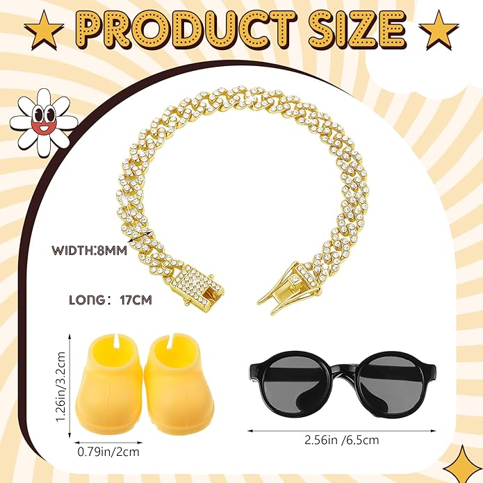 Simgoing 6 Pcs 2 Set Doll Cloth Outfit Accessories for 6.7 inches/ 17 cm, Gold Necklace Chain Shoes Sunglasses (No Doll)