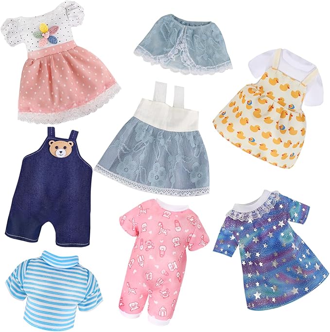 Alive Doll Clothes and Accessories - Baby Doll Dresses Fit for 10 11 12 Inch Girl Dolls, 6 Sets Dolls Outfits Include Dresses, Pajamas, One-Piece Suit, Jumpsuits, for Girls Gifts Christmas