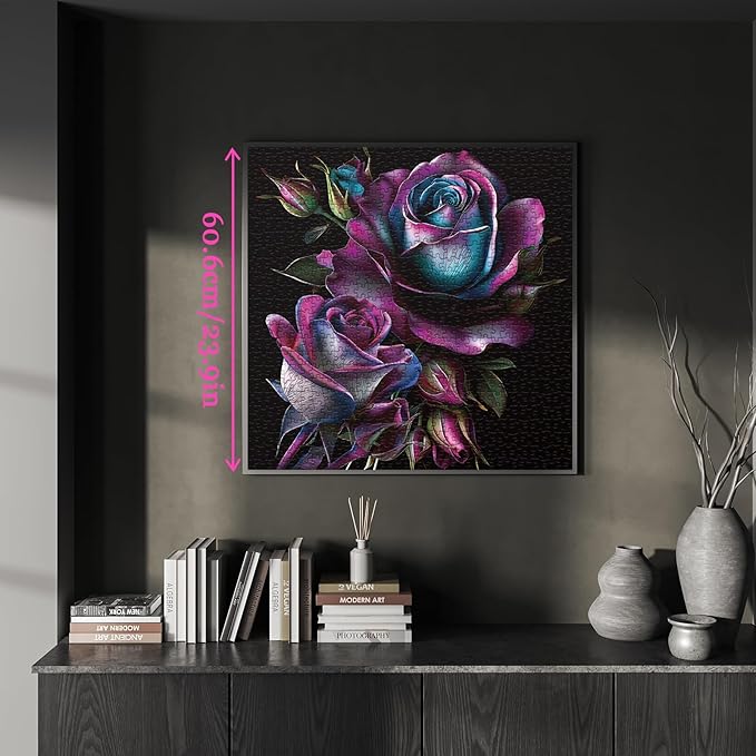 Purple Rose Art Puzzles for Adults 1000 Pieces, Beautiful Flower Plant Jigsaw Puzzles, Impossible Challenging Gradient Aesthetic Floral Puzzle