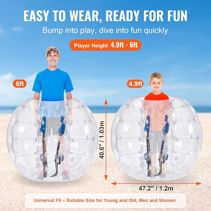 VEVOR Inflatable Bumper Ballѕ 2 Packs; 2FT/3FT/4FT/5FT Body Size Adult Human Bubble Ballѕ, Bumper Bubble Soccer Ballѕ for Teens/Adults