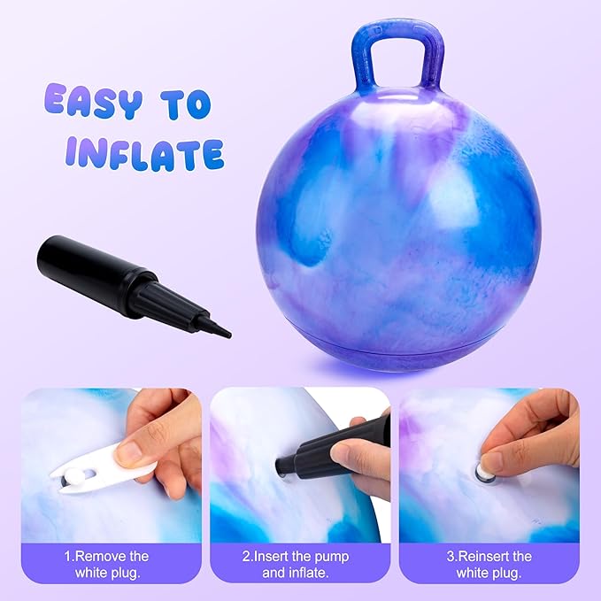 PlayZap Glow in The Dark Hopper Ball for Kids 3-8, Night Light Bouncy Ball with Handle, 18 Inch Inflatable Hippity Hop Jumping Hopping Toys Girls Boys Gifts for Indoor Outdoor