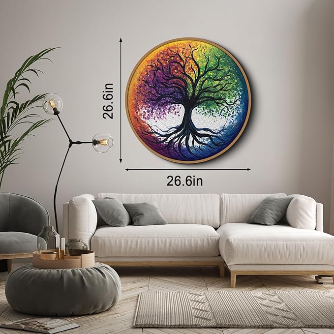Tree of Life Puzzles 1000 Pieces for Adults, Colorful Rainbow Tree Jigsaw Puzzles, Challenging Round Plant Puzzle as Home Decor