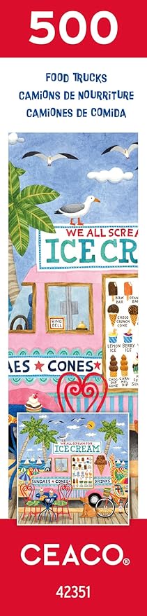 Ceaco- Food Trucks - Ice Cream Truck II - 500 Piece Jigsaw Puzzle for Adults and Families - Colorful Summer Beach Scene with Ice Cream Stand - Finished Size 19 x 19 - Made in the USA