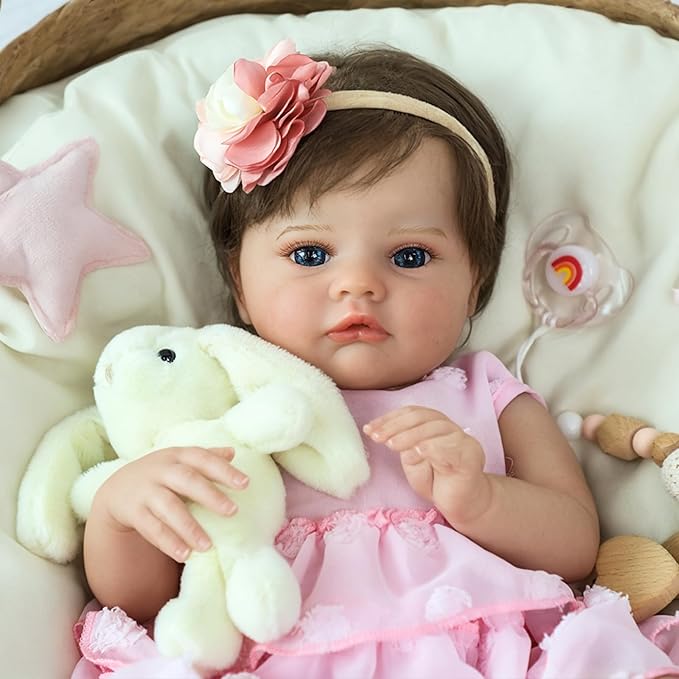SCOM Lifelike Reborn Baby Dolls - 20 Inch Realistic-Newborn Baby Doll Girl Real Life Baby Dolls with Soft Weighted Body, Poseable Real Baby Reborn Gift Toy for 3+ Years Old Kids