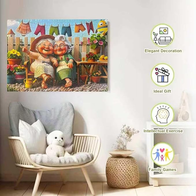Happy Grandma 1000 Piece Puzzle for Adults,Puzzles for Adults 1000 Pieces,Challenging and Hard Difficult Mosaic Jigsaw Puzzles Toy Games 1000Pieces 27.5 X 19.7inch