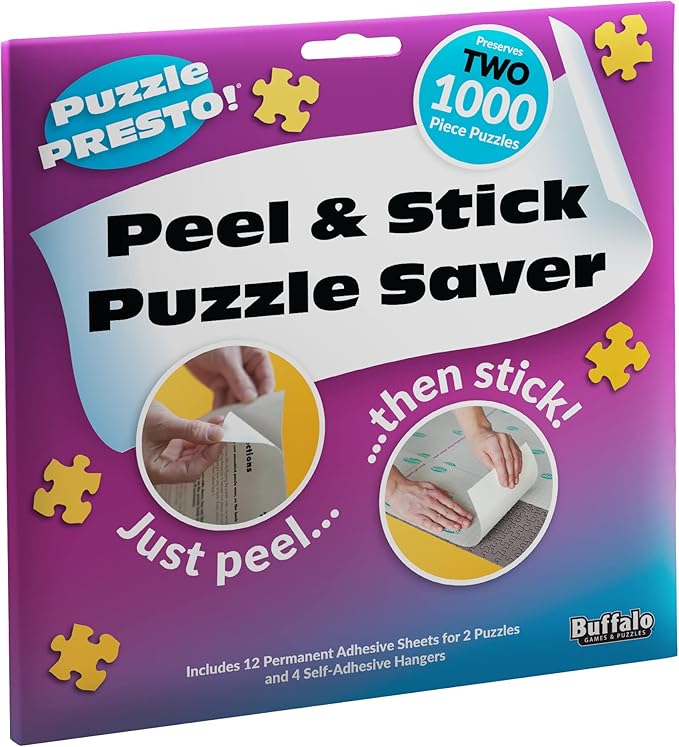 (2 Pack)Puzzle Presto! Peel & Stick Puzzle Saver: The Original and Still The Best Way to Preserve Your Finished Puzzle! 12 Adhesive Sheets and 4 Adhesive Hangars. Preserve Two1000 Piece Puzzles! Multi