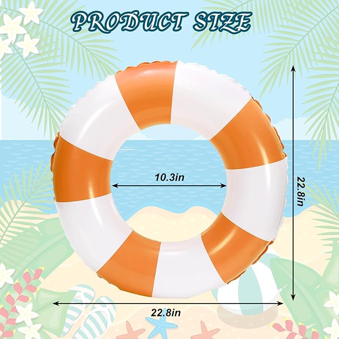 Whaline 4Pcs Inflatable Swimming Float Toy Striped Swim Ring Fun Print Pool Lounger Tube for Summer Swimming Beach Party