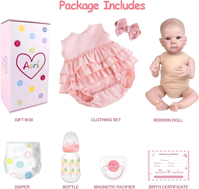 Aori Reborn Baby Dolls Girl 20'' Realistic Newborn Girl - Lifelike Poseable Vinyl Baby Doll with Feeding & Outfit Set - Weighted Body for Cuddling, Gift for Collectors & Kids 3+