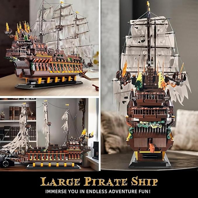 Mould King Large Pirates Ship Model Building Blocks Kits, MOC Dutchman Building Block Pirate Ship Construction Set to Build, Toys Gift for Age 14+/Adult Collections Enthusiasts (4364+Pieces)