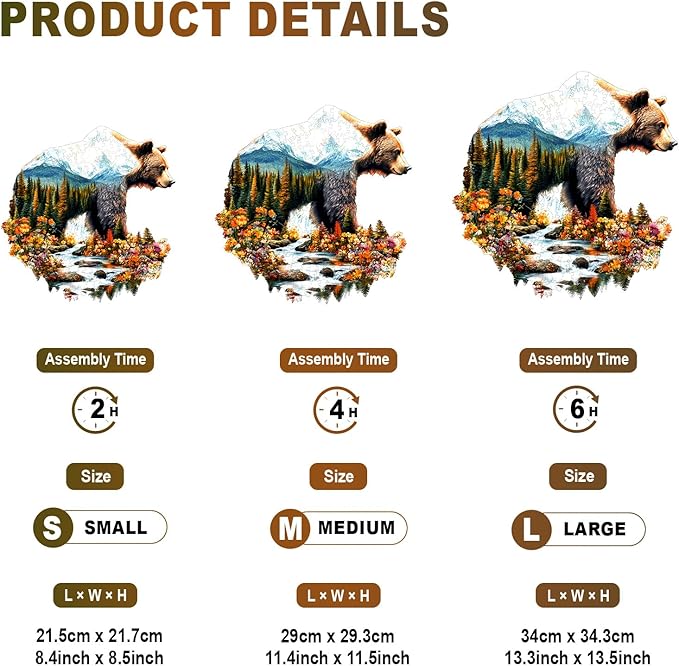 Wooden Puzzles for Adults - Bear and Nature Wooden Jigsaw Puzzle - Unique Animal Shaped Wood Puzzles Adult - Christmas Birthday Gifts for Adults/Friends/Family - 85pcs 8.4 * 8.5in