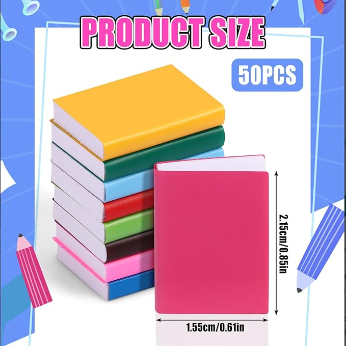 Draupnir 50 Pcs Book Miniatures, 40 Colorful Miniature Books und 10 Miniature White Book, 1:12 Scale Miniatures Books Tiny Christmas for Dollhouse Crafts Bookshelf Decoration