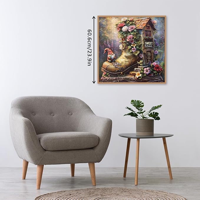 Magic Flower House Gnome Puzzles for Adults 1000 Pieces, Funny Elf Jigsaw Puzzles for Adults, Fantasy Art Nature Puzzles