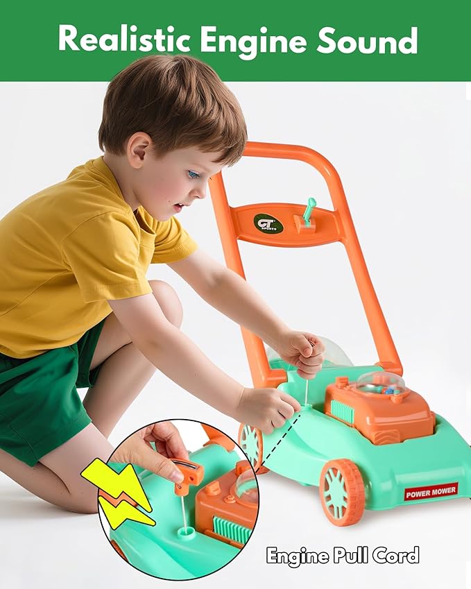 Kids Lawn Mower with Realistic Grass-Cutting Action and Sounds–No Batteries Required | Kids Lawn Mower，Fun Outdoor Push Toy for Kids