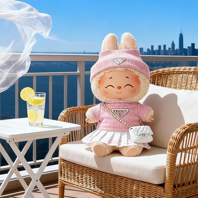 Doll Clothing Set (No Doll), Cute Cropped Straw Hat, Crossbody Bag, Dress, Suitable for 15-17cm Dolls, Outfit Accessory Set for Unique Styling (Pink-Pra)