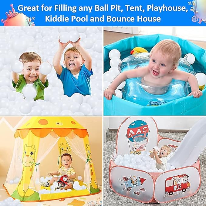 Ball Pit Balls for Kids, Plastic Refill 2.2 Inch Balls, 100 Pack, Bright Colors, Phthalate and BPA Free, Includes a Reusable Storage Bag with Zipper
