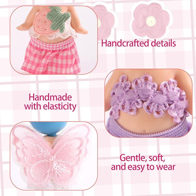 6 Sets Clothes for 3in/7.62cm Collectible Dolls, Handcrafted Adorable Doll Clothing Outfit Costume with Tops and Skirts Dress Accessories for Toy Enthusiasts Display & Decoration (Pink, Purple)