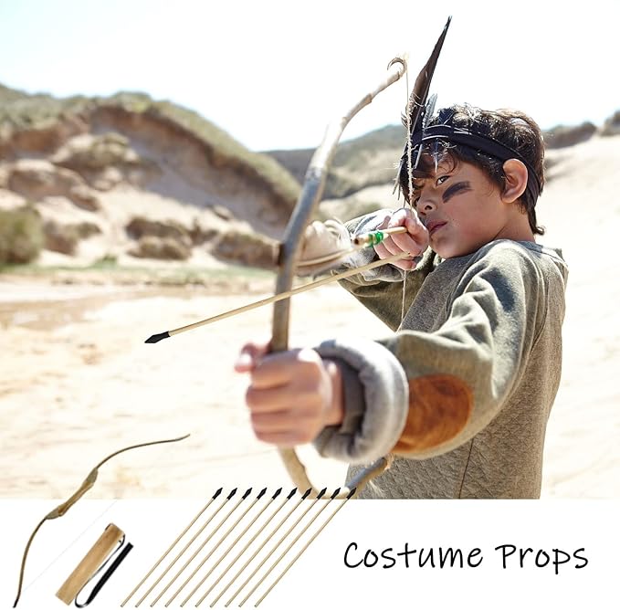 10 Pcs Wooden Arrows Soft Rubber Tips, 17 Inch Handmade Wooden Toy Arrow for Kids and Beginners, Archery Bows Outdoor Play Cosplay Costume Decoration