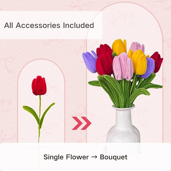 balinging 400pcs Pipe Cleaners Craft for Flowers with Glue Gun,Chenille Stems for DIY Flower Making Kit,Pipe Cleaners Projects Creative for DIY Art and Craft,Ideal for Holiday Decoration(Tulip)