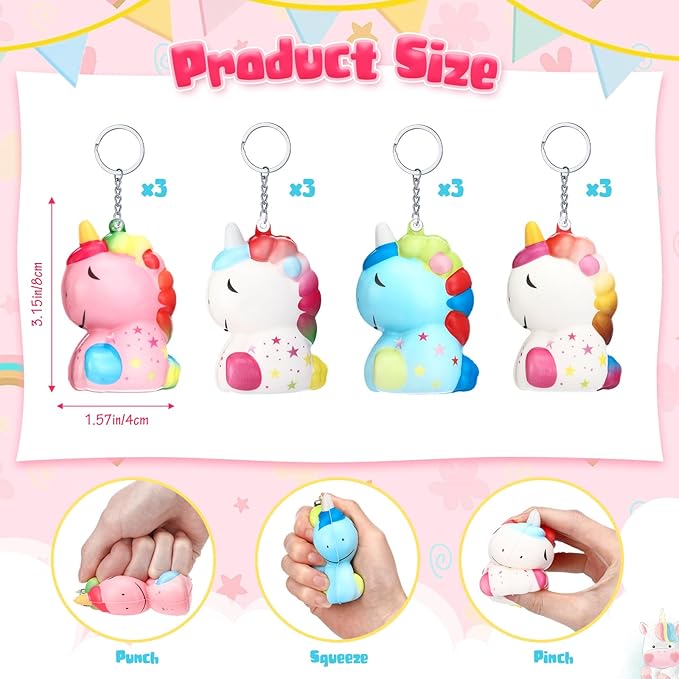 12 Pcs Unicorn Stress Balls Keychains Unicorn Party Favors Cute Inspirational Animal Squeeze Stress Relief Toys for Teachers Students Employees Coworkers Appreciation Birthday Exchange Gifts