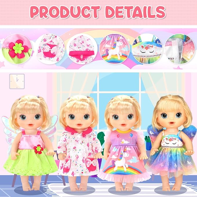 9 Pcs Alive Baby Girl Doll Clothes for 10-12 Inch Girl Dolls，12 Inch Alive Baby Doll Clothes Accessories Dress Outfits，Best Gift for Kids（No Dolls）