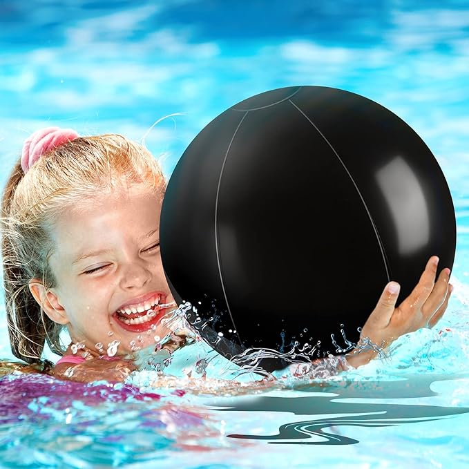 Sinmoe 12 Pieces Large gaint Inflatable White Beach Ball Bulk Solid Swimming Pool Floating Blow up Ball DIY Paint Craft for Boys Girls Hawaii Luau Birthday Beach Summer Party(16 Inch, 24 Inch,Black)