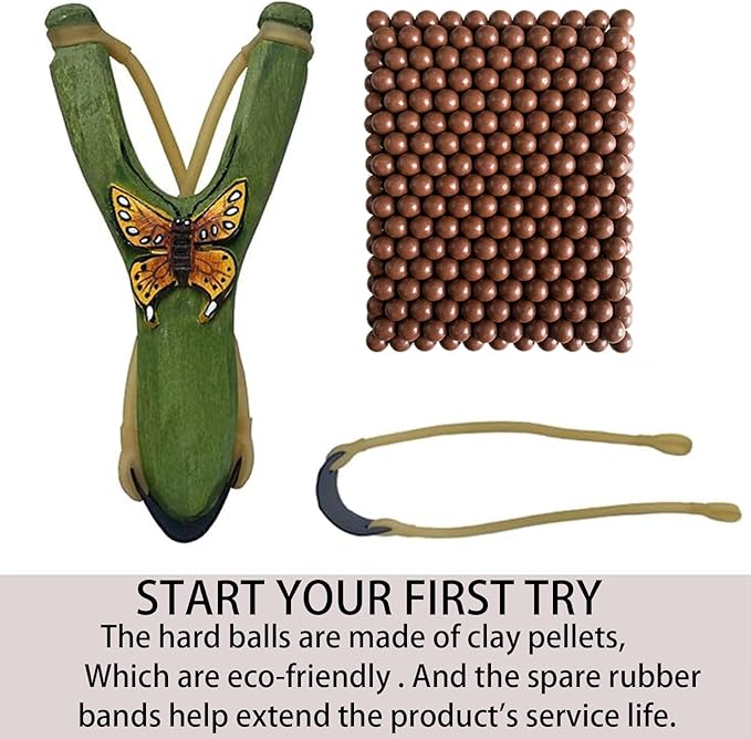 LANJAY Solid Wood Slingshot with Custom Engraving, Includes Clay Balls & Pompoms - Target Shooting & Outdoor Activity Toy for Kids & Adults, Ideal Children's Gift