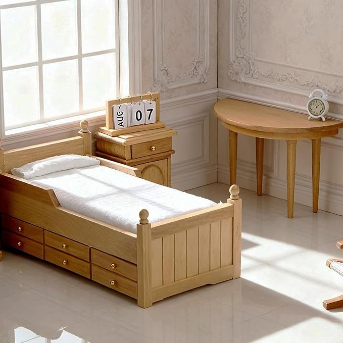 Miniature Half Moon Table Dollhouse Furniture 1/12 Scale for Living Room Bedroom Hallway, Entrance, Small Spaces, DIY Doll House Accessories (Woody)