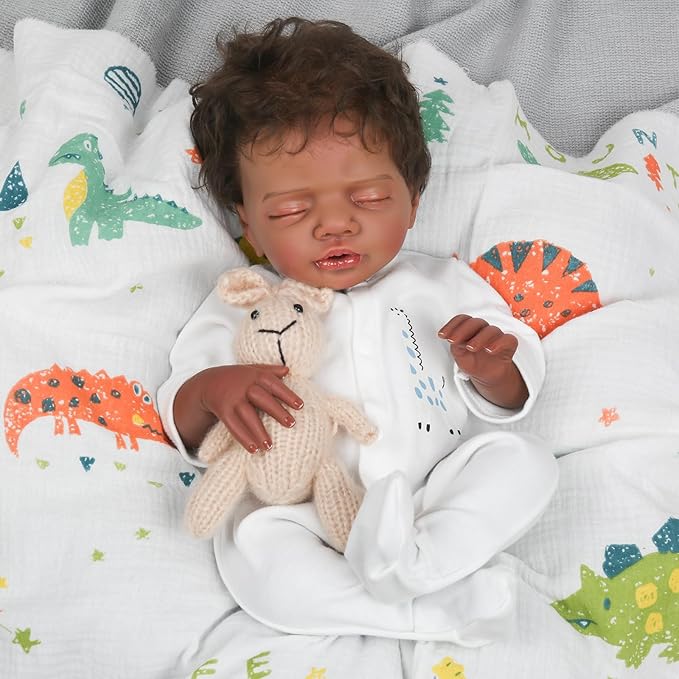 CHAREX Lifelike Reborn Baby Dolls Black - 18 inch Realistic Baby Doll Newborn Sleeping Baby, African American Real Life Baby Dolls, Birthday Gift Set with Accessories for Kids Age 3+